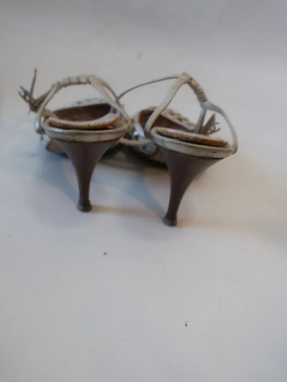 Women Chanel Metallic Champagne Fishnet Leather Ankle Strap Heels 38 EUR/US 8 - Picture 10 of 13
